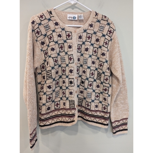 Paul Harris Design Vintage Tan Knit Cotton Ramie Embroidered Cardigan Medium - Picture 9 of 9